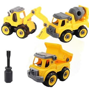 Imagem de Carrinhos de Construção Betoneira Caçamba Escavadeira Brinquedo Montessori Monta Desmonta Educativo (Kit 3 Carrinhos)