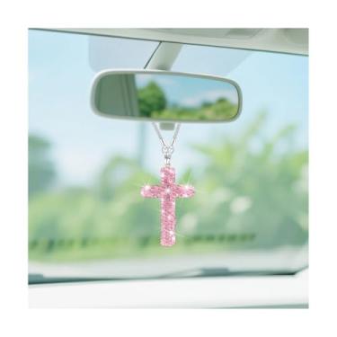 Imagem de BESULEN Pingente de enfeite de espelho retrovisor de veículo com strass de cristal da sorte, decoração de espelho retrovisor de diamante fofo, universal para SUV Truck Sedan (rosa)