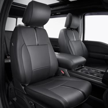 Imagem de DrCarNow Para Ford F150 capas de assento dianteiras 2015-2022 2023 2024 2025, serve apenas para F150 assento concha de 1ª fileira (GG, XLT), acessórios de capa de assento de couro preto à prova d'água
