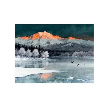 Imagem de BMZFYBS Arte de parede paisagem imagem em tela - neve montanha floresta árvore decoração moderna impressão pintura para sala de estar quarto 40 x 50 cm 16 x 20 pol sem moldura