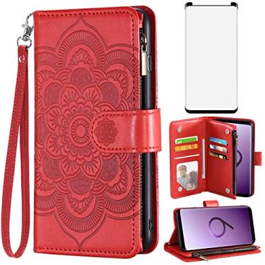 Imagem de Asuwish Capa carteira compatível com Samsung Galaxy S9 e protetor de tela de vidro temperado flor couro flip porta-cartão de crédito acessórios para celular capa para celular para Glaxay S 9 Edge 9S