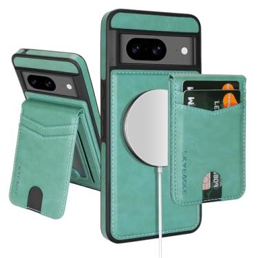 Imagem de SkyEagle Capa carteira compatível com Magsafe 2 em 1 destacável para Google Pixel 8 com porta-cartões mulheres e homens, couro sintético magnético com bloqueio de RFID, compartimentos de crédito, capa