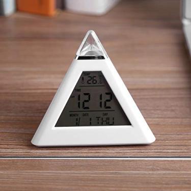 Imagem de Zerodis Despertador Digital Jardinagem Doméstica Decoração de Casa Decoração Diária Relógio de Mesa Em Forma de Pirâmide Diária Com Termômetro Luz Noturna Perfeita para Crianças e Adultos