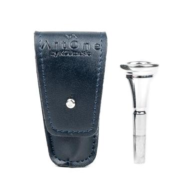 Imagem de Bolsa dupla para trompa francesa. Bolsa de transporte de couro vegano para proteção bucal. Suporte único para bocal. Acessórios para trompa francesa. Presente para trompa francesa (azul, bolsa para