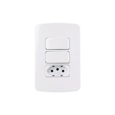 Imagem de Interruptor Paralel. Duplo 10A e Tomada 2P+T 10A MarGirius B3 com Placa 4x2 Branco