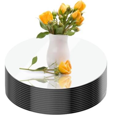 Imagem de Pacote com 14 peças centrais redondas espelhadas para decoração de mesas, bandejas redondas de acrílico de 15 cm, pratos para mesa central, velas, casamento, chá de bebê, Natal, Ano Novo, decoração de
