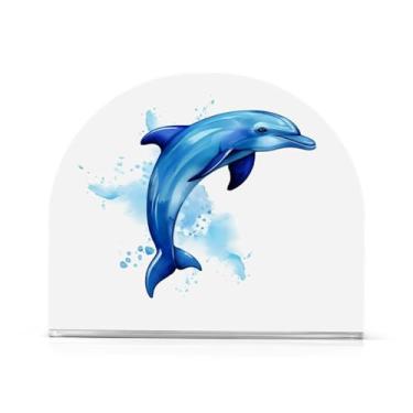 Imagem de Qilmy Porta-guardanapos de acrílico Blue Whale, suporte de lenços de mesa independente, dispensador de papel de coquetel para cozinha, jantar, restaurante, bar, decoração, 1 pacote