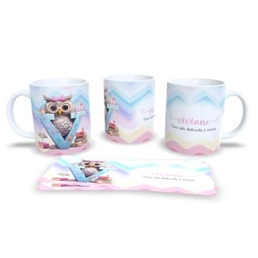 Imagem de Caneca de Cerâmica com Design de Coruja e Livros, 325ml, Decorativa para Professores, com Mensagem Motivacional em Português (V)