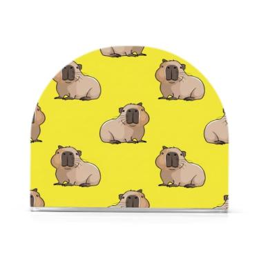 Imagem de JUZIHAI Porta-guardanapos de capivaras de desenho animado para mesa dispensador de guardanapo de acrílico para mesa suporte de lenços independente para cozinha sala de jantar bar festa decoração de