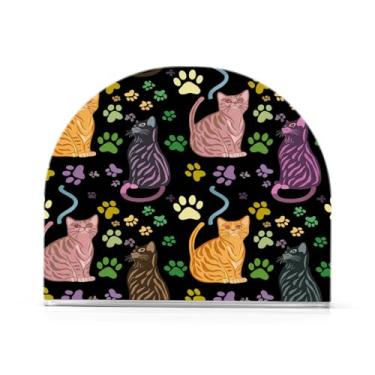 Imagem de JUZIHAI Gatos Pawprints Porta-guardanapos para mesa Dispensador de guardanapos de acrílico para mesa Suporte de lenços independente para cozinha sala de jantar bar festa decoração de casa