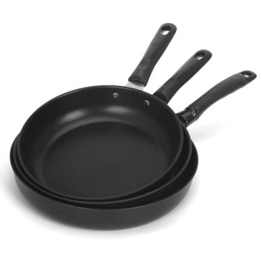 Imagem de EABOSON Frigideira antiaderente, conjunto de 3 peças, 23, 25 e 28 cm com alça resistente ao calor, sem PFOA, compatível com indução (Teflon)