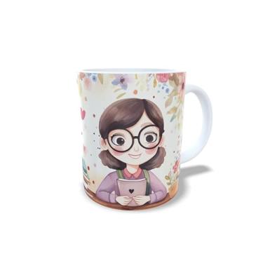 Imagem de Caneca de Cerâmica 325ml Dia dos Professores, Design Floral com Ilustração, Branca (14103)