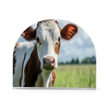 Imagem de JUZIHAI Porta-guardanapos branco marrom vaca para mesa dispensador de guardanapo em pé acrílico suporte de lenços de mesa independente para cozinha sala de jantar bar festa decoração de casa