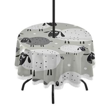 Imagem de Qilmy Toalha de mesa redonda impermeável de 152 cm com orifício para guarda-chuva e zíper – uso externo / interno resistente para pátio, churrascos, piqueniques, festas (serve para mesas circulares)