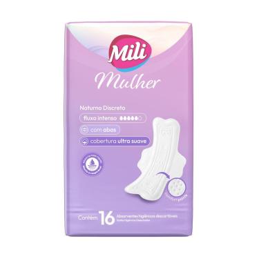 Imagem de Absorvente Mili Mulher Noturno Discreto Fluxo Intenso Ultra Suave com Abas 16 Unidades