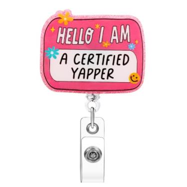 Imagem de Soleebee Carretel de crachá Hello I Am a Certified Yapper, suporte de crachá de trabalho de enfermeira com clipe retrátil, clipe de crachá de identificação com clipe jacaré giratório de 360° para