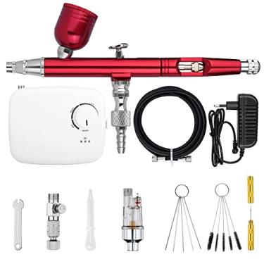 Imagem de Airbrush de ação dupla com mini bateria kit de compressor de ar sem fio 0.3mm escova de ar spray ferramenta de limpeza de pistola para maquiagem prego tinta(NCT-SLC-W-S2,EU plug)