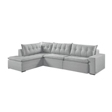 Imagem de Sofá 7 Lugares Reclinável Presidente com Chaise Esquerdo Linho Gelo 356 cm