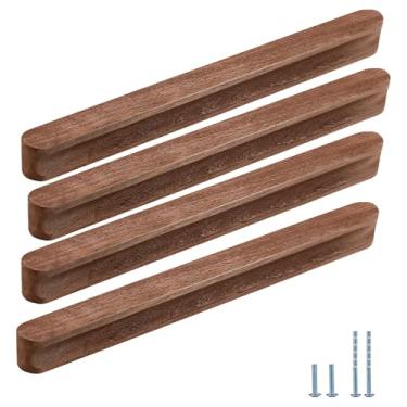 Imagem de Evionlin 4 maçanetas de porta de armário com tira longa de nogueira de 23 cm, puxador oval de gaveta de madeira