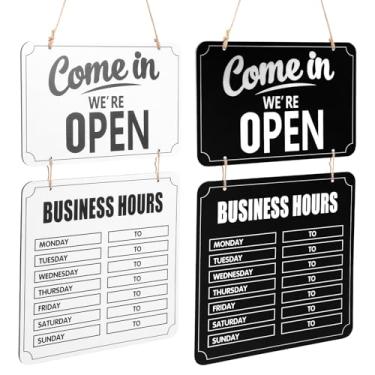 Imagem de 2 placas fechadas abertas com horário comercial, placas vintage de madeira dupla face reversíveis para pendurar em lojas de café, decoração de janela de porta, 25 cm x 16 cm