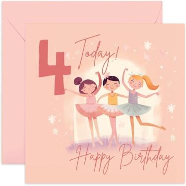 Imagem de Old English Co. Cartão de quarto aniversário para meninas - Feliz 4º aniversário - Idade 4 - Quatro anos - Cartão de aniversário com tema de princesa bailarina fofa para filha, sobrinha, neta