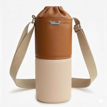 Imagem de Bolsa Térmica (CARAMELO COM BEGE) RAMIERE para Garrafa de 500 ML em Couro Sintético - Coleção Cores VERÃO 2026