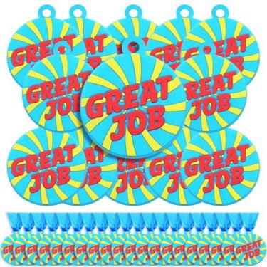 Imagem de AmazingSpark 120 medalhas de borracha Great Job, medalhas de prêmio de borracha de 5 cm a granel com fita Vencedor incentiva a participação da equipe em competições de prêmios de troféu, graduação