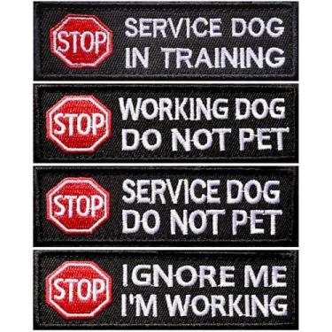 Imagem de 4 peças de adesivos de cão de serviço em treinamento para colete Stop Vest emblema bordado trabalho Do Not Pet Ignore Me conjunto removível de arreios de gancho com conjunto de pontas (Cão de serviço