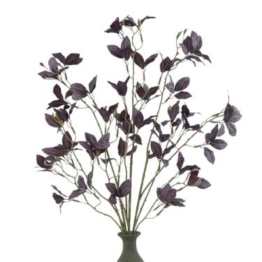 Imagem de DuHouse 6 ramos de vegetação artificial, caules falsos, plantas artificiais para enchimento de vasos, ramos de folhas falsas para decoração de mesa de centro de mesa (ameixa)