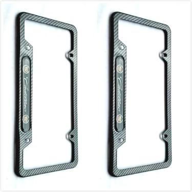 Imagem de 2 peças de capa de moldura de placa de licença de fibra de carbono para suporte de caddilac - aço inoxidável