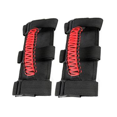 Imagem de Manoplas de Agarre Paracord para Rolamento Carro com 3 Cintas Substituição 2 Pacotes Poliéster Premium Robusto Easy Installation Adjustable Fastener Straps No Collapsing Triple Strap System Acessórios