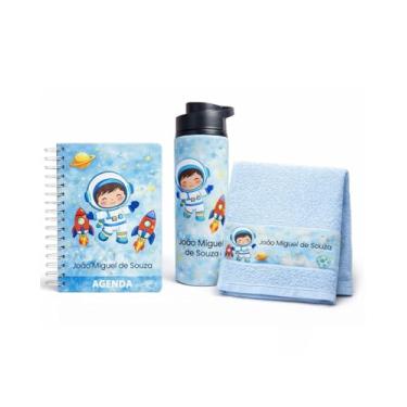 Imagem de Agenda Escolar Personalizado Infantil Kit – Garrafa 750ml + Agenda 2026 A5 + Toalhinha - Tema Personalizado