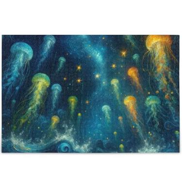 Imagem de Quebra-cabeças de água-viva extravagante azul marinho 500 peças para adultos família presentes elefante branco quebra-cabeças divertidos para a família personalizado brinquedo artístico, 52 cm x 37,8