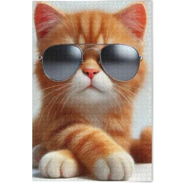 Imagem de Quebra-cabeça adulto gato fofo personalizado 1000 peças arte animal impressão paisagem quebra-cabeça amigos família jogos presentes, 75 cm x 50 cm
