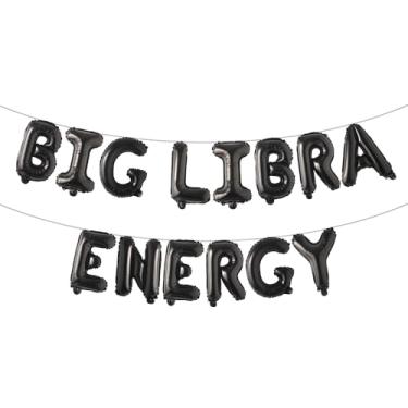 Imagem de Balões de letras - BIG LIBRA ENERGY 40,6 cm letras do alfabeto alumínio balão Mylar setembro ou outubro aniversário festa balão banner (BIG LIBRA ENERGY Preto)