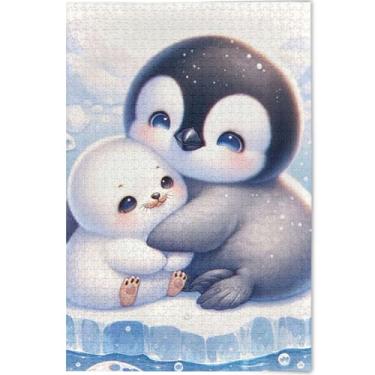 Imagem de Pinguim Chick Quebra-cabeças personalizados com selo fofo para adultos 1000 peças, jogo de quebra-cabeça, presentes tecnológicos, cena de outono, paisagem floral, 75 x 50 cm