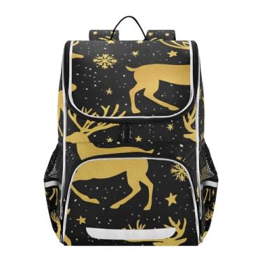 Imagem de Joisal Girls Backpack for Kids Lightweight Back to School Bag Personalized Colorful Book Bags Elementary Ages 6-12 Boys Backpacks Cool Golden Reindeer Black