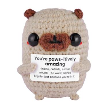 Imagem de Kvekstio Crochet Pug Gift, Positive Crochet Animals for Pug Lovers, Knitted Puppy Dog Cheer Up Gifts, Encouragement Emotional Support Pugs Doll Gift for Decoration Party, Easter Basket Stuffers