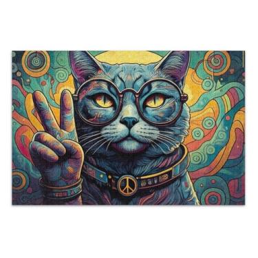 Imagem de Quebra-cabeça de gato retrô misterioso colorido 500 peças para adultos elefante branco natureza quebra-cabeça jogo de arte, 50 x 37 centímetros