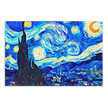 Imagem de Quebra-cabeça de noite estrelada azul 500 peças para adultos presentes de elefante branco natureza cenário floral arte, 50 x 35 centímetros