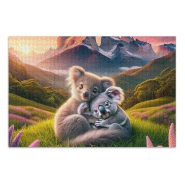 Imagem de Quebra-cabeça adulto 500 peças família amantes presentes coalas montanha pôr do sol abraços homens presentes exclusivo animal arte impressão, 50 x 37 centímetros