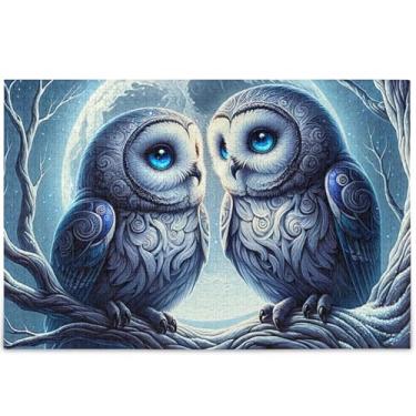 Imagem de Quebra-cabeça com estampa de coruja fofa lua boho adulto 500 peças paisagem arte animal arte prima quebra-cabeça personalizado amantes presentes família, 52 cm x 37,8 cm
