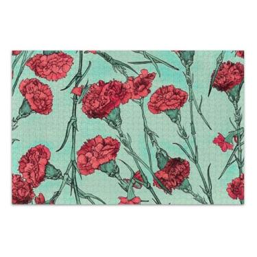 Imagem de Quebra-cabeça de 500 peças para adultos presentes de elefante branco engraçados cravos vermelhos crânio floral exclusivo flor estampa animal, 50 x 35 centímetros