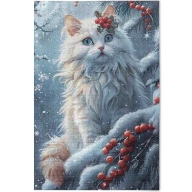Imagem de Quebra-cabeças para adultos com paisagem nevada de gato personalizado 500 peças presentes de jogo de quebra-cabeça engraçados para a família Prime Impressão de arte animal, 52 cm x 37,8 cm