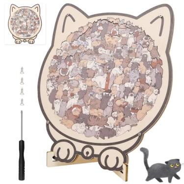 Imagem de 135 peças de quebra-cabeças de gato de madeira para adultos e crianças, quebra-cabeça irregular em forma de animal exclusivo com moldura, quebra-cabeça em forma de gatos desafiador irregular, presente