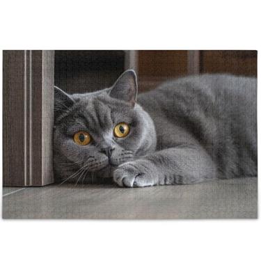 Imagem de Quebra-cabeças personalizados de gato de pelo curto britânico fofo para adultos 1000 peças presentes de jogo de quebra-cabeça divertido para a família cenário de arte animal, 75 cm x 50 cm