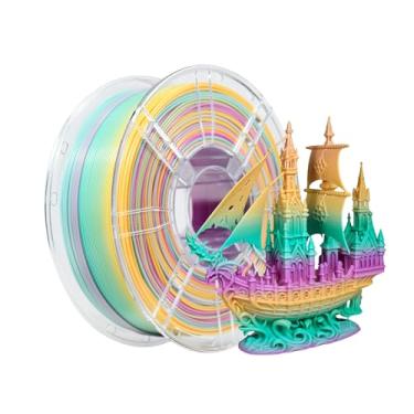 Imagem de iBOSS Filamento de impressora 3D de filamento PLA+ arco-íris de seda brilhante 1,75 mm +/- 0,02 mm, filamento PLA Plus multicolorido 1 kg carretel de papelão (1 kg) serve para a maioria das