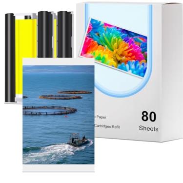 Imagem de Compatível com impressora fotográfica Liene Amber M100/M200/M110/M210 10 x 15 cm, 2 cartuchos de tinta e refil de papel fotográfico de 80 folhas, apenas para impressora Liene DHP512/DHP513/DHP514