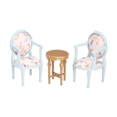 Imagem de menolana Cadeira de casa de bonecas em escala 1/12, modelo de cadeira de encosto alto, feita em resina, para projetos de artesanato e decoração de jardins de, Azul
