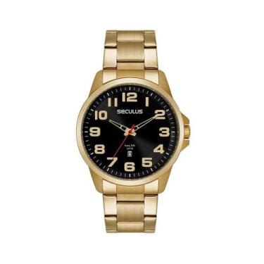 Imagem de Relógio Seculus Masculino Aço Calendário Dourado Long Life